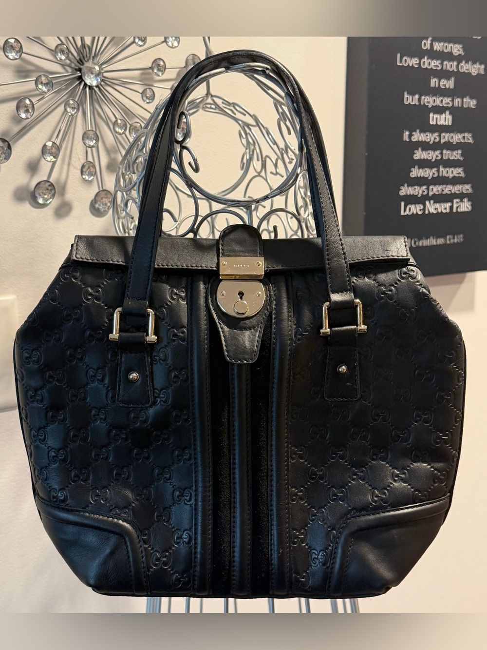 Authentic Gucci Shima Leather Handbag GG Monogram Pristine Condition